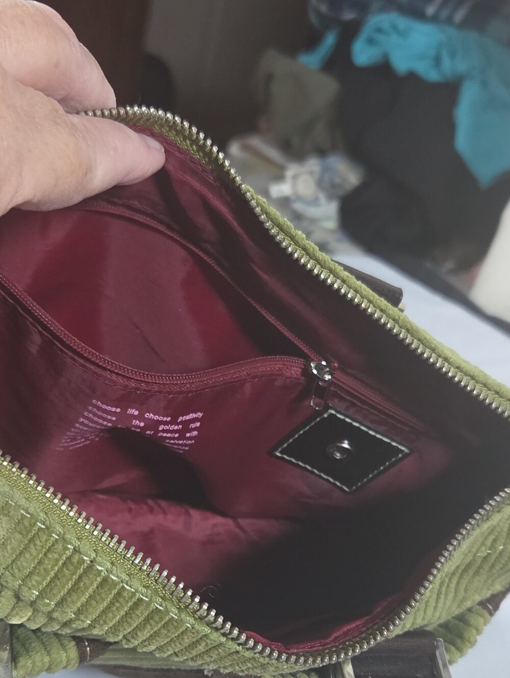 Matt & Nat Olive Green Corduroy Tote with Dark Brown Accents - Picture 6 of 8